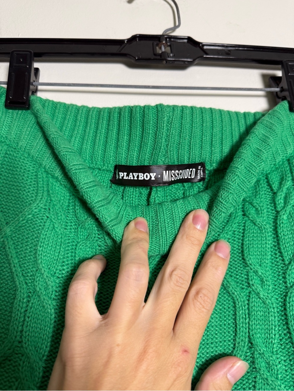 Missguided + Green Cable Knit Sweater Set with Pink PLAYBOY Logo - Picture 4 of 4